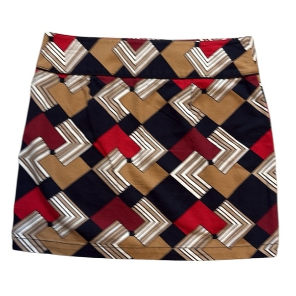 Loft Geometric Patterned Skirt A-Line Mini Red, Black, and Brown Size 6 - Picture 2 of 5